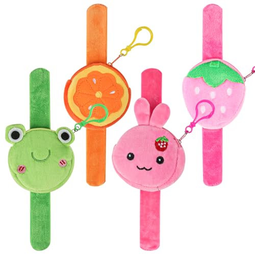 Plüschtiere Geldbörse Slap-armband, Plüsch-Slap Armbänder mit Mini-Geldbörse, 4 PCS Cartoon Slap Armband, Kawaii Slap Armband Mit Reißverschluss, Mädchen Armbänder, Partygeschenke für Kinder