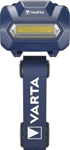 VARTA Headlight H10 LED Stirnleuchte (waschbares und bequemes Kopfband, schwenkbarer Kopf, batteriebetrieben) blau für den Alltag, freihändiges Arbeiten, Hundespaziergang oder Wandern