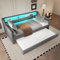 Gegtuon Schlafsofa Kinderbett Einzelbett 90x200 mit LED-Licht, USB-Sofabett Daybett Bett mit Ausziehbares Rollbett, Jugendbett Tagesbett Bettgestell mit Lattenrost & Regal, ohne Matratze, Linen (Grau)