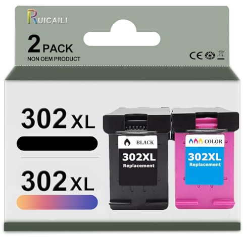 Kompatibel mit HP 302 302XL Tintenpatronen für DeskJet 2138, 3630, 3639, Envy 4510, 4521, 4528, OfficeJet, 3830, 4650, 5230 (1 Schwarz, 1 dreifarbig)