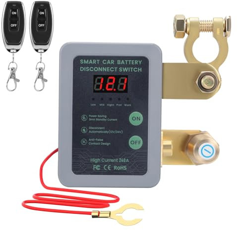 Kill Switch for Car with Remote, Battery Disconnect Switch 12V 240A with LED Voltage Display, Car Battery Isolator Anti Theft Switch with 2 Wireless Remote Controls for RV Truck Camper Boat