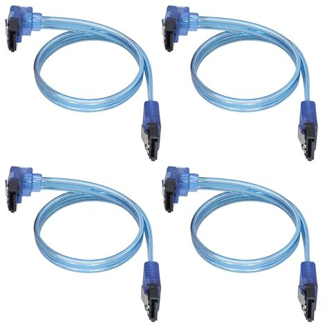 HCFeng SATA-III-Kabel, SATA III, 6,0 Gbit/s, 7-polige Buchse auf 90 Grad rechtwinklige Buchse, Datenkabel mit Verriegelungsriegel, Unterstützung für SSD, HDD, CD/Festplatte, 90 Grad - 30 cm, Blau, 4