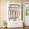 Merax Garderobe Set Flur, Stylishe Flurgarderobe Set mit Kleiderstange, Schuhbank, Obere Regale, Kompaktgarderobe freistehend, Eingangsschrank platzsparend, Garderobenständer für Eingangsbereich, Weiß