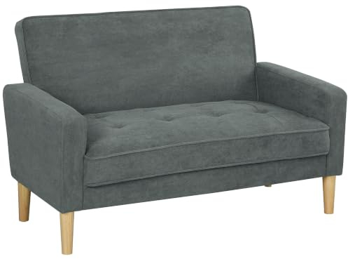 HOMCOM 2 Seater Sofa Modern Velvet-Feel Upholstered Loveseat Grey | Rubber Wood Legs, Tufted Sofa, Small Space, Living Room, Bedroom, Home Office