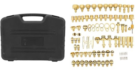 Aramox Kit de Prueba de Aire Acondicionado Automotriz de 77 Piezas, Detector de Fugas de Latón y Herramienta de Reparación, Juego de Conectores de Detección de Fugas para vehículos