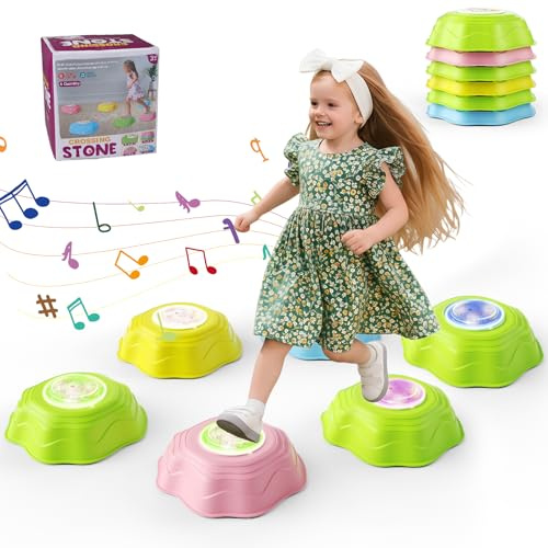 Brolteja Leuchtende Balanciersteine für Kinder mit Musik,6 Stück LED Balancier Stapelsteine,Rutschfeste Stapelsteine, Indoor und Outdoor,Gleichgewichtstrainer für Kleinkinder