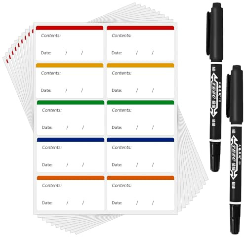 150 pcs Freezer Labels Colourful Labels for Jars Easy to Remove No Residue for Freezer Bags with 2 Black Marker pens (60x30mm)