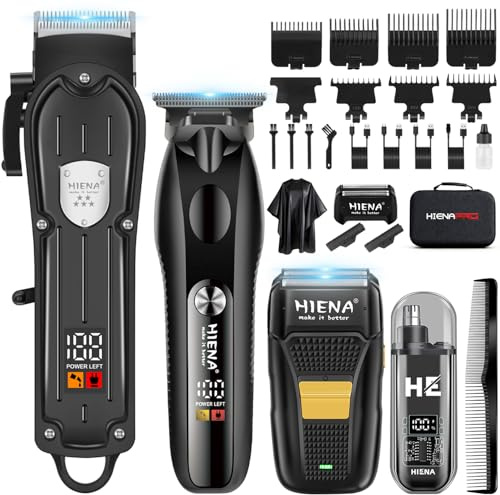 HIENA PRO Profi Haarschneidemaschine Set für Männer, Schnurloses Haarschneider, Barttrimmer, Folienrasierer, Nasentrimmer Set, Komplettes Elektrischer Haarschneider Kit mit 7 Führungskamm (249 Set)