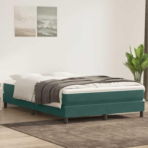 Teenpull Dunkelgrünes Samt Boxspringbett ohne Matratze, 140x220 cm, Polsterbett mit Kopfteil, Bettsystem für Schlafzimmer, modernes Möbelstück, Stabiler Rahmen für erholsamen Schlaf