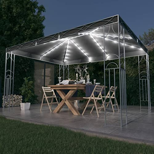 Qnhdfrt Pavillon mit LED-Lichterkette 400x300 cm Anthrazit Klassisches Design mit Solarlichtern und UV-Schutz für Garten Grillpartys und Outdoor-Events