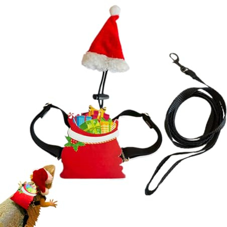 Bärtiges Drachenkostüm für Weihnachten – verstellbares Kleid für Tiere – Weihnachtsmütze und Schulterriemen Rucksack für Drachen, Weihnachtsbärte, für Chamäleons Eidechsen Leopard