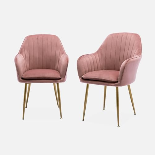 Alice's Garden Set 2 poltrone in velluto con gambe in metallo, Shella velluto, Rosa antico, 57x59x84.5 cm