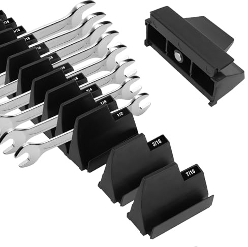 Xygobla Modular Wrench Organizer for 40 Tools | Heavy Duty Wrench Holder Tray with 2 Labels, Wall Mountable Tool Drawer Storage Rack for Professional Mechanics
