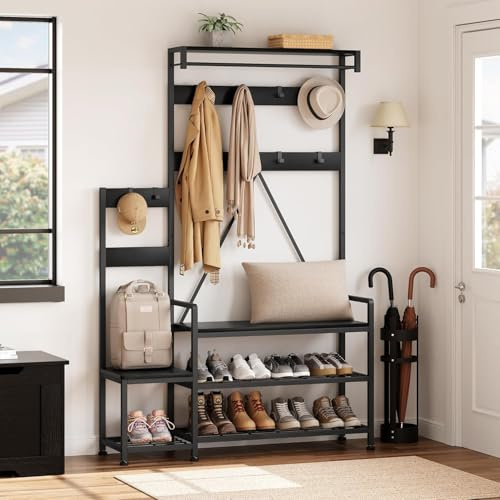 AffinityFurn Coat Rack with Shoe Storage, Industrial Hallway Coat Rack