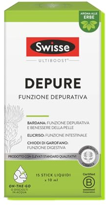 Swisse Ultiboost Depure - Integratore Depurativo per la Regolarità Intestinale e la Digestione, Stick Liquidi Pronti All'Uso, con Bardana, Elicrisio, Chiodi di Garofano, Gusto Erbe, 15x10 ml