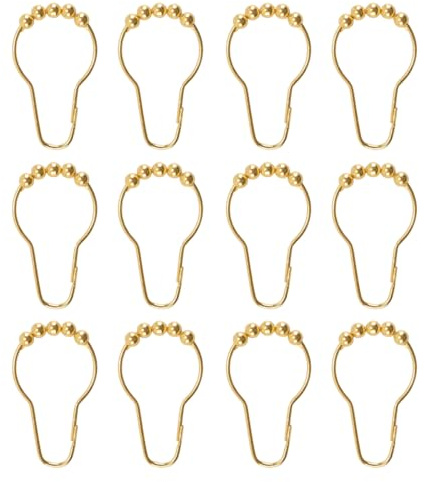 Riven 12PCS Shower Curtain Rings, Rustproof Stainless Steel Roller Balls Hooks for Bathroom Shower Rods Curtains (Golden)