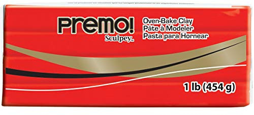 Sculpey Premo™ Polymer Oven-Bake Clay, Cadmium Red Hue, Non Toxic, 1 lb. bar, Great for jewelry making, holiday, DIY, mixed media and more. Premium clay perfect for clayers and artists.
