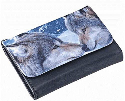 Geldbörse Wolf-Motiv schwarz Klarsichtfenster Magnetverschluss robustes Kunstleder, Brieftasche, Geldbeutel für Herren und Damen, Portemonnaie mit Cover-Aufdruck, Portmonee, Kombibörse