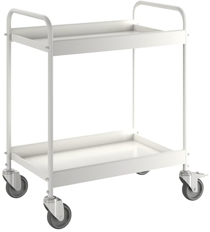 kaiserkraft | Beistellwagen | Stahlrohr pulverbeschichtet | Tragfähigkeit 40 kg | 2 Etagen | reinweiß RAL 9010 | 4 Lenkrollen | Davon 2 mit Doppelstopp