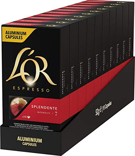 L'OR Espresso - Splendente Intensité 7 - Capsules de café en aluminium compatibles avec Nespresso® - 10 paquets de 10 capsules (100 boissons)