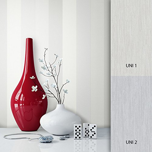 NEWROOM Papier peint gris toison blanc rayures bande