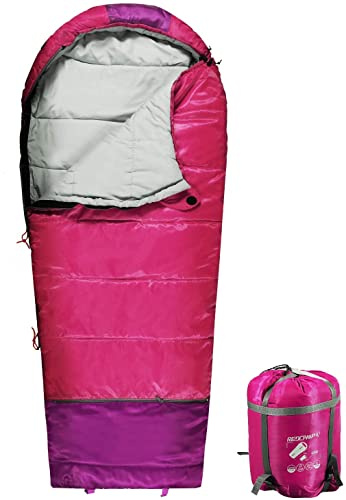 REDCAMP Kinder-Mumienschlafsack für Camping, mit Reißverschluss, klein, 40 Grad, 3 Jahreszeiten, kaltes Wetter, passend für Jungen, Mädchen und Jugendliche (Rosa mit 1,1 kg Füllung)