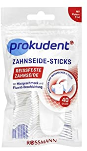 Prokudent Zahnseide-Sticks 1 x 40 Stück reissfeste Zahnseide, mit Reise-Etui, mit Mintgeschmack & Fluoridbeschichtung