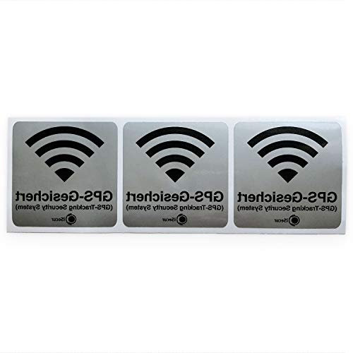 iSecur 3er Aufkleber-Set GPS-Gesichert - Silber I 6 x 6 cm I Warnung GPS-Tracking Security System Alarm-gesichert I innen-klebend wetterfest I hin499
