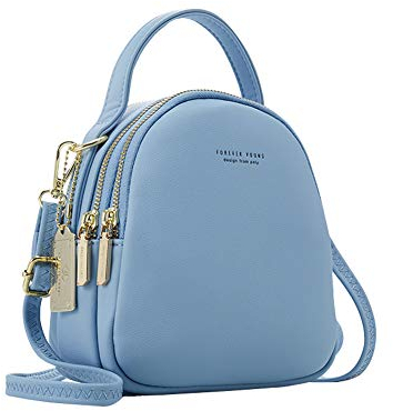 Katech Mode Rucksack Damen Kleine Handy Schultertasche Lederrucksack Frauen Klein Handtasche Mini Casual Daypacks für Party/Reisen/Arbeit (Blau)