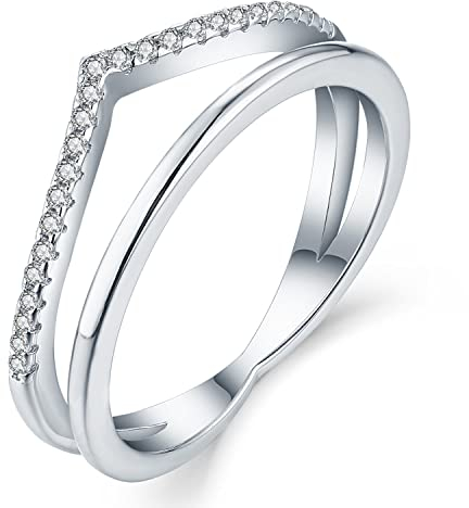 YL Damen Ring 925 Sterling Silber 3A Zirkonia Versprich Jubiläum V-Form Wishbone Ring（Größe 49）