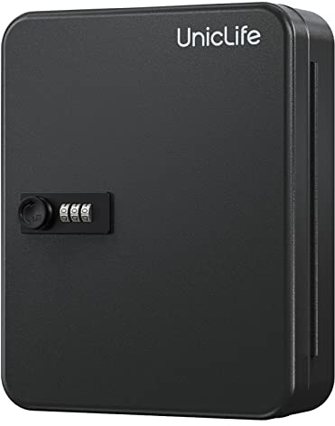 Uniclife 48 Position Key Cabinet with Combination Lock Resettable Black Digital Security Storage Box Steel Key Organizer with Colorful Key Tag Labels Stickers and Hooks