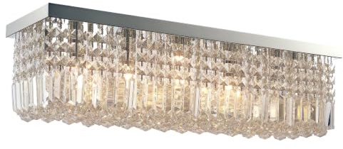 HOMCOM Modern Crystal Ceiling Light Chandelier Hall Silver 80 x 25 x 23cm | Square Crystal, Living Room, Dining Room, 5 x E14 Lamp Holders