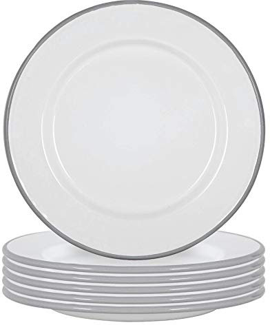 Argon Tableware Enamel Dinner Plates - 25.5cm - Pack of 12 - Grey Dining Plates Lightweight Camping Large Dinner Dish for Appetisers, Starters, Mains, Sides, Desserts