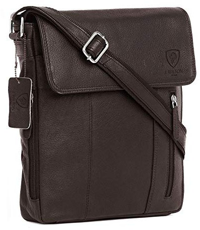 J. Wilson London 100% Pure Genuine Real Vintage Hunter Leather Handmade Mens Women Leather Flapover Everyday Crossover Shoulder Work iPad Messenger Bag (Brown)