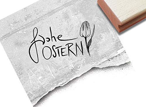 Stempel Osterstempel Frohe Ostern mit Tulpe - Textstempel Osterfest Osterkarten Geschenkanhänger Basteln Osterdeko Tischdeko Scrapbook - zAcheR-fineT