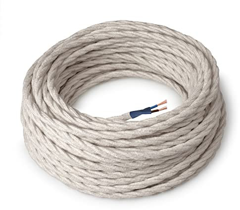 Amarcords - Cable de tela color LABRADOR, trenzado, lino, 3 metros, con 2 conductores 2x0,75 - Hilo eléctrico textil de color estilo clásico para lámparas bricolaje y iluminación vintage.