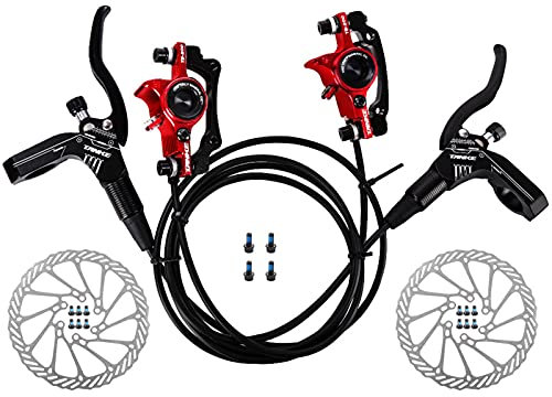 Topuality Ensemble d'étriers de Freins à Disque hydrauliques pour vélo pour VTT Kit de Levier de Frein Gauche Droite avec Rotor à Disque 160mm Red