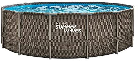 Summer Waves Piscine Tubulaire Hors-Sol Ronde Aspect Tressé Ø4,88x1,22m - Pratique et Facile à Installer - Matériaux Structure et Liner Robustes - Remplissage avec Tuyau - Livrée avec Accessoires