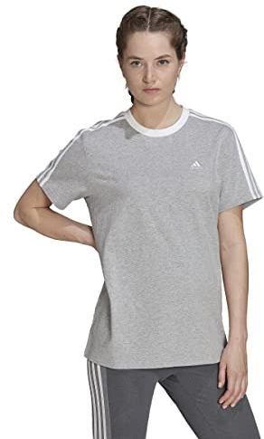 adidas Damen Essentials 3-Stripes Tee, Medium Grey Heather/White, M