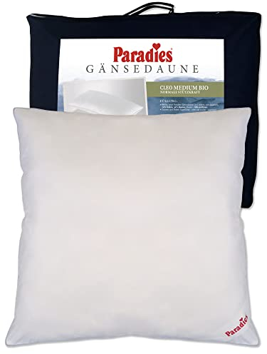 PARADIES Daunenkissen 80x80 cm - 900g - Cleo medium Bio - mittelfestes Kopfkissen 80x80 Daunen mit RDS zertifizierten Gänsefedern und Daunen