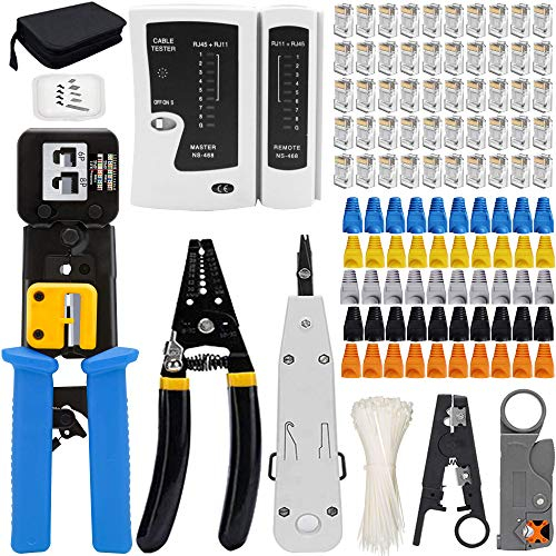 MAYLINE RJ45 Cirmpatura per Cavi Rete RJ11 Cat5 CAT6 Crimpatrice Strumenti Kit di Rete Professionali Manutenzione del Ethernet LAN Tester del, Pinza crimpatrice Connettori Riparazione (Arancione)