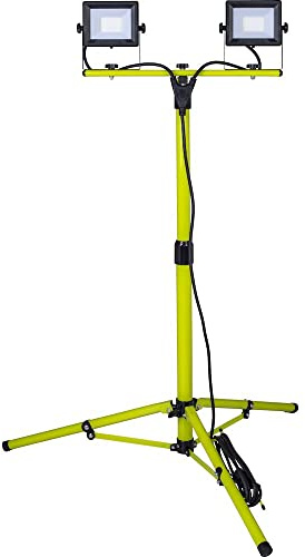 Luceco LED Slim Twin Tripod Work Light, 2 x 20 Watts with 3 Metre Cable, 230 Volts, Black and Green Tempered Glass Rubber