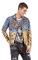 Cipo & Baxx Herren Jeansjacke Jacke Ausgefallen Nieten Graffiti Design Übergangsjacke Freizeit CJ265 Blau-Gold S