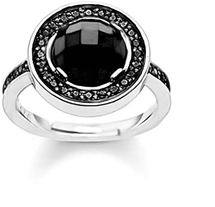 Solitaire Ring, Licht Von Luna Schwarzer Ring 925 Sterling Silber Ring Europa Glamhaft Juwerly for Frauen Männer Mädchen (Size : Resizable)