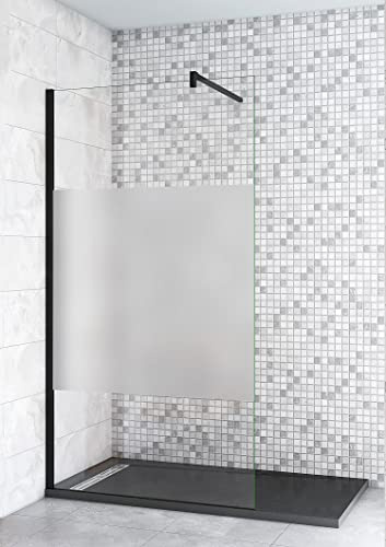 Aica Sanitär Walk in Dusche 70cm Duschabtrennung Walkin Duschwand 10mm Nano Milchglasstreifen H200cm