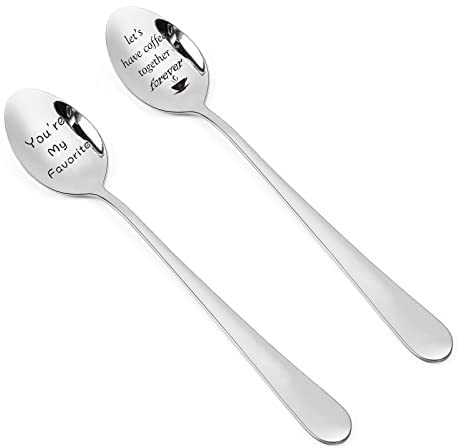2 Pièces Cuillères à Café avec Gravure, GUUFOO Cuillère à Dessert avec Bord Arrondi, Petites Cuillères à Dessert, Cuillère à Café Personnalisée, pour Le Café, Le Dessert, La Crème Glacée