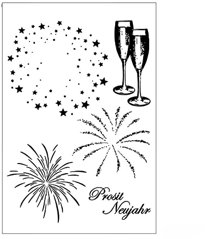 Qoiseys Stempel,Prosit Neujahr Silikonstempel sprüche deutsch, Silikon Clear Stamps für DIY Scrapbooking Fotoalbum Dekoratives Papier Basteln Prägeschablone (10)