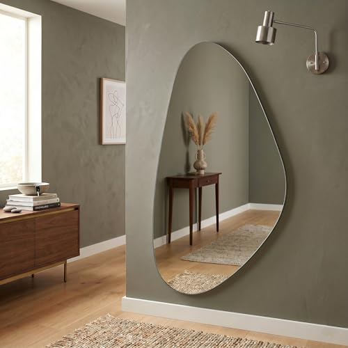 DEENZ Frameless Asymmetric Decorating Mirror Irregular Shape Beveled Wall Mirror Wall Decor Modern Tear Drop 50X70Cm Pebble Mirror Silver Mdf Backing (Design 840)
