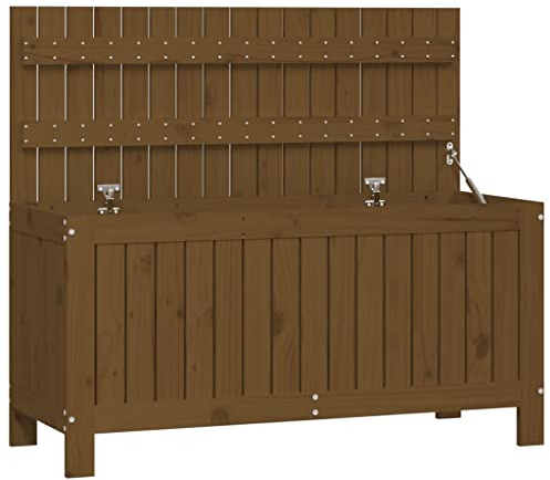 vidaXL Gartentruhe, Gartenbox Latten-Design, Auflagenbox Deckel mit Gasdruckfeder, Aufbewahrungsbox Kissenbox, Honigbraun Massivholz Kiefer