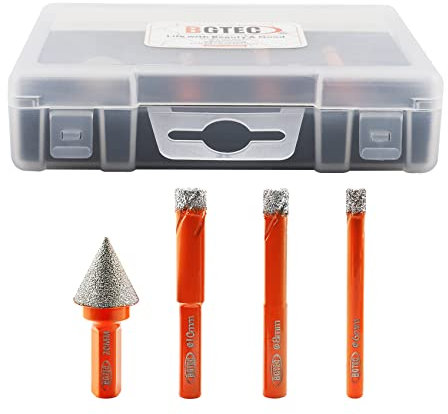 Juego de brocas diamantadas en seco - BGTEC 6/8/10mm sierra de corona y 1pc 20mm Dimaond broca de chaflán para granito, mármol, porcelana, cerámica